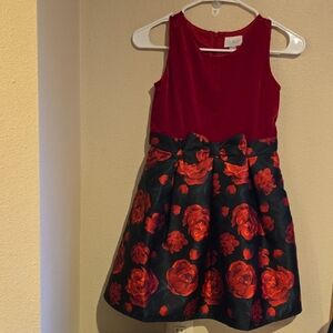 The Children's Place Velvet Red and Black Floral Dress